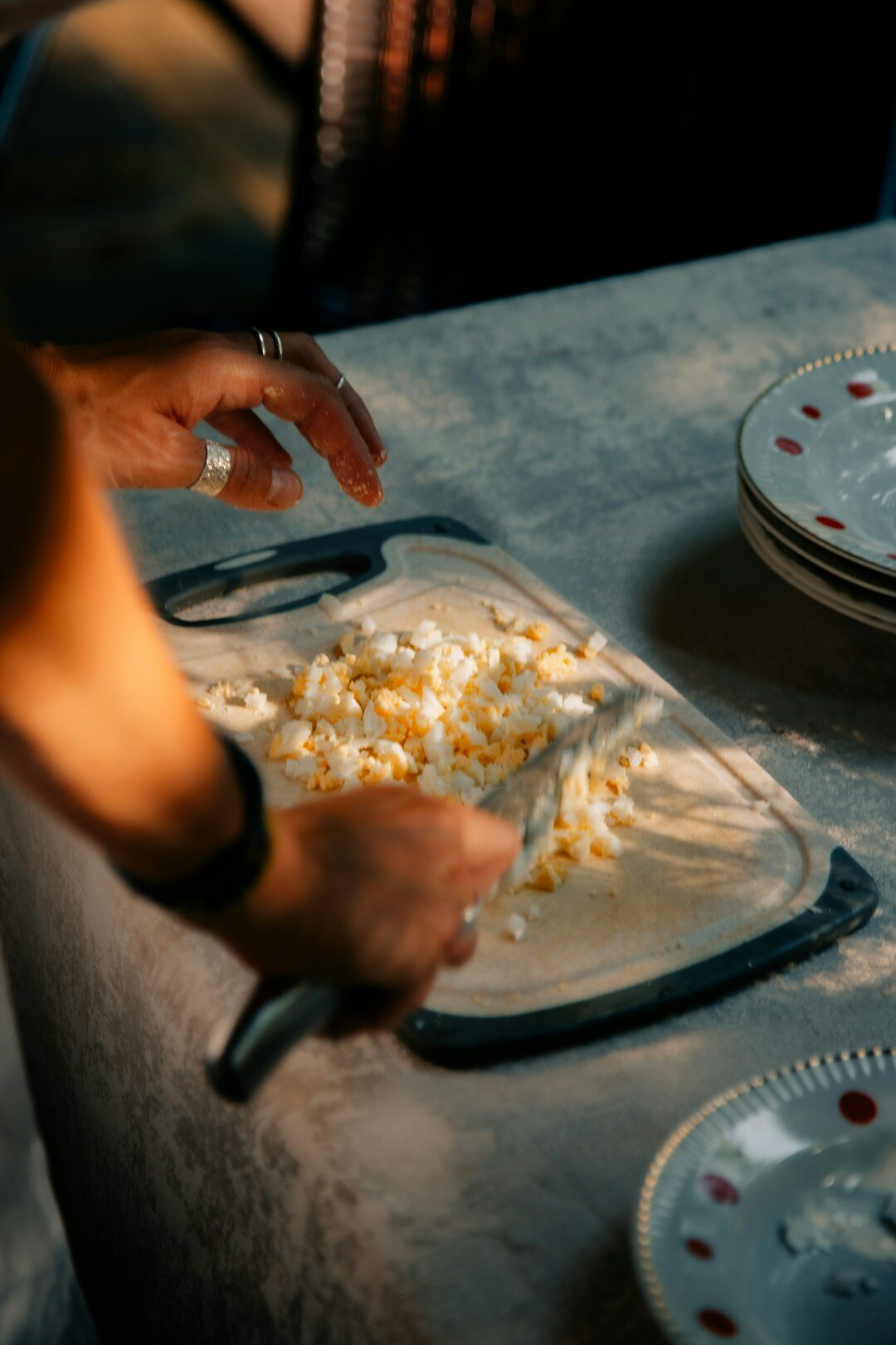 Czech woman baking buchty in a home kitchen